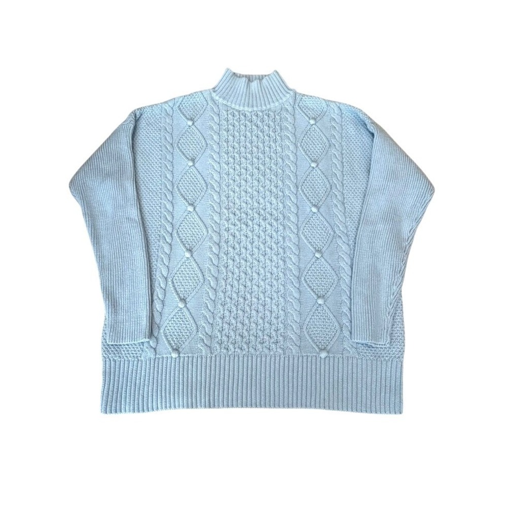 Nautical Preppy J.Crew Light Blue Cable Knit‎ Long Sleeve Sweater Size Small - Picture 2 of 4